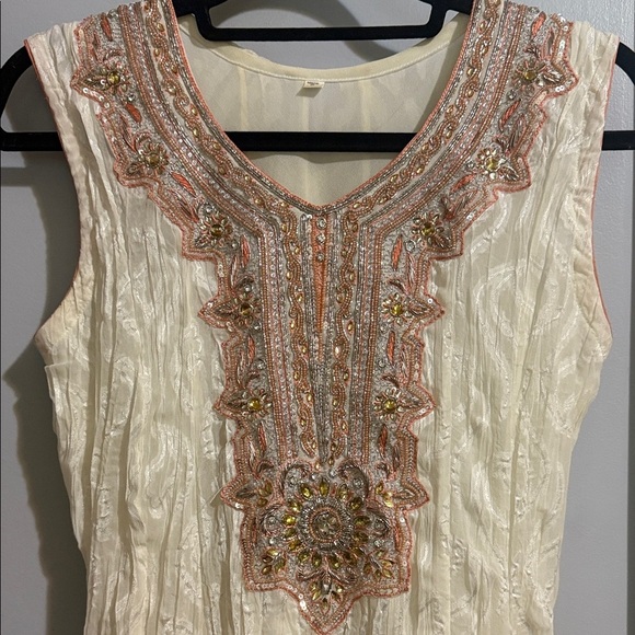 Bohemian Embroidered Hand Beaded White & Silver-Style Women’s Tunic Dress - Picture 11 of 15